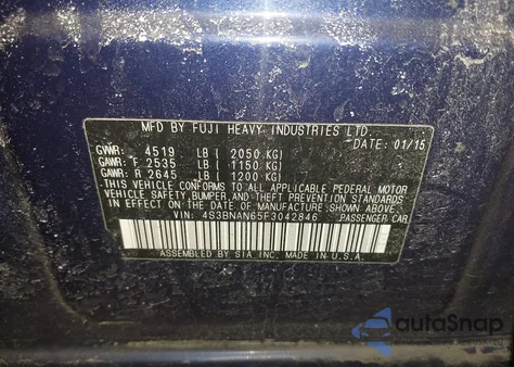 2015 Subaru Legacy 2.5I Limited z USA, uszkodzony, nr VIN 4S3BNAN65F3042846